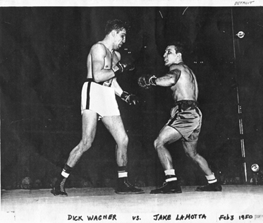 Dick Wagner fighting Jake LaMotta on February 3rd, 1950